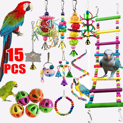 Divertido set para tu loro: ¡columpio, hamaca y percha con campana! 
