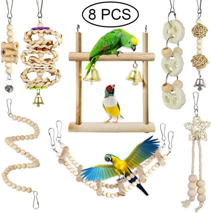 Divertido set para tu loro: ¡columpio, hamaca y percha con campana! 