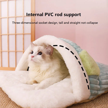 Lit chaud pour chat Sakura japonais Sac de couchage pour chat Sommeil profond Hiver Maison pour chien Nid pour chat Coussin avec oreiller Produits amovibles pour animaux de compagnie