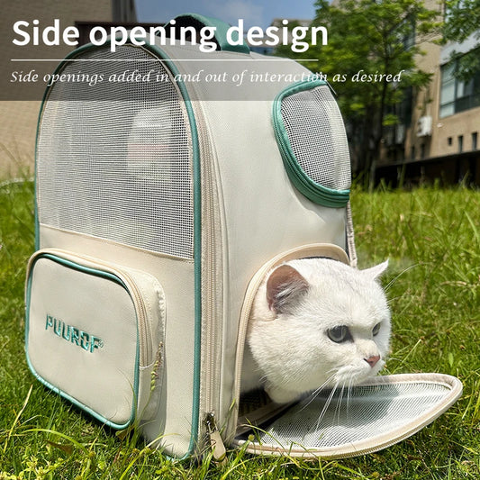 PUUROF Sac à dos à double bandoulière pour chat, sacoche de voyage portable pour chaton, sac à dos léger et respirant de grande capacité