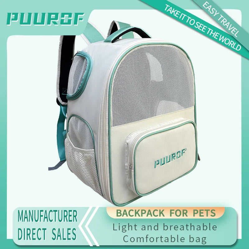 PUUROF Sac à dos à double bandoulière pour chat, sacoche de voyage portable pour chaton, sac à dos léger et respirant de grande capacité