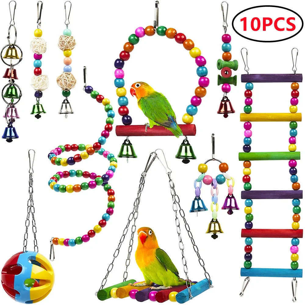 Divertido set para tu loro: ¡columpio, hamaca y percha con campana! 