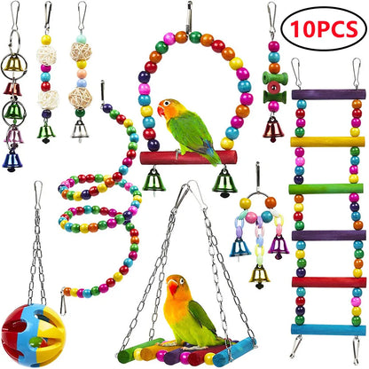 Divertido set para tu loro: ¡columpio, hamaca y percha con campana! 