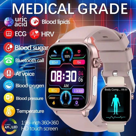 Montre intelligente de qualité médicale pour femmes, détecteur de diagnostic AI de glycémie, de lipides et d'acide urique, suivi de la santé menstruelle des femmes 2024 Nouveau